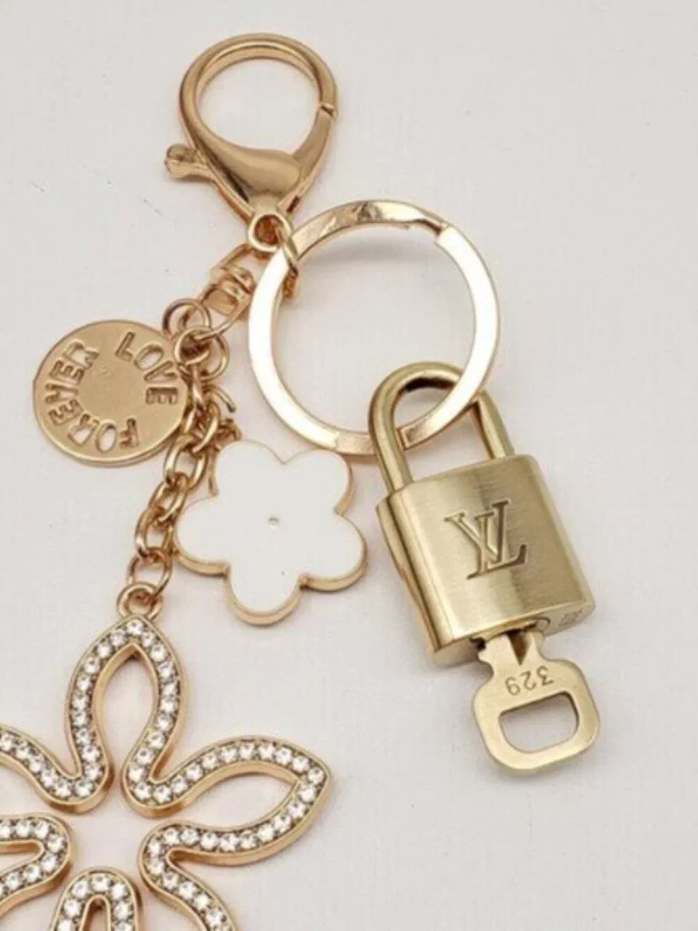 Louis Vuitton Authentic Gold Padlock 🔑 Key + Stylish Unbranded Clover Bag Charm